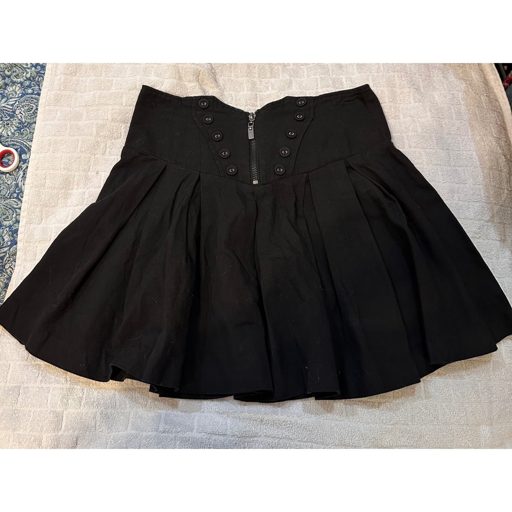Vintage Twenty One Womens Black High Waisted Pleated Mini Skirt Button Detail S
